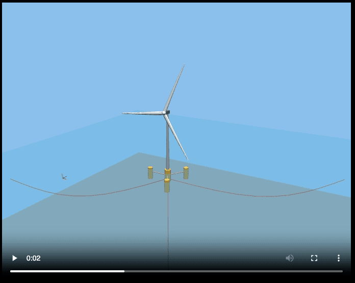 TurbineX 3D simulation of floating offshore wind turbine